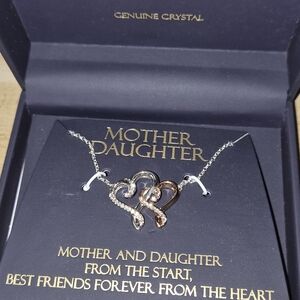 Mother Daughter Heart Pendant Necklace - Two-Tone Silver & Rose Gold